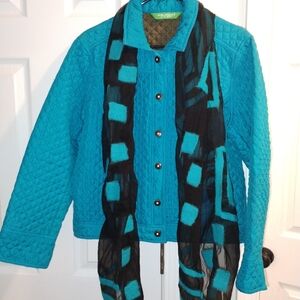Coldwater Creek Turquoise Quilted Jacket with Scarf